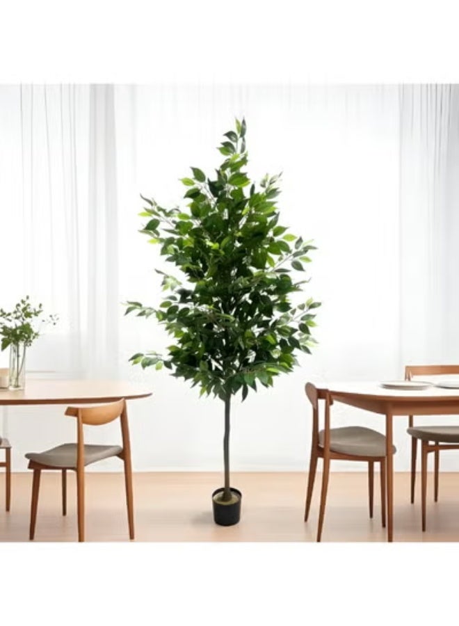 شجرة بانيان اصطناعية - نباتات من فصيلة الصنوبريات (بأوراق تشبه الحرير)، وطحالب اصطناعية، ووعاء أسود متين. هذه النباتات الواقعية مناسبة لتزيين المكاتب والمنازل، ويبلغ ارتفاعها 120 سم. - Image 1